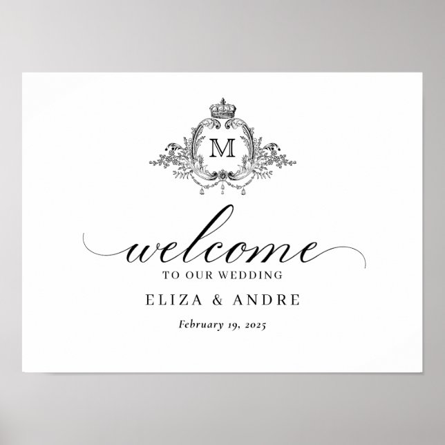 Poster Mariage de monogramme de couronne royale (Devant)