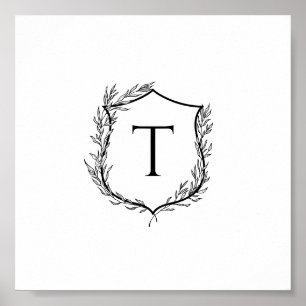 Poster Mariage de monogramme de crête botanique