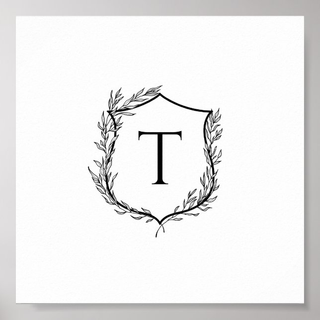 Poster Mariage de monogramme de crête botanique (Devant)