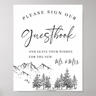 Poster Mariage de montagne tiré à la main Signer notre li