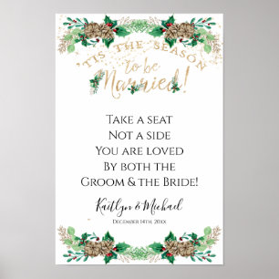 Poster Mariage de Noël Holly Gold Foliing Siège non côté