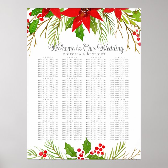Poster Mariage de Noël Poinsettia Seating Chart (Devant)