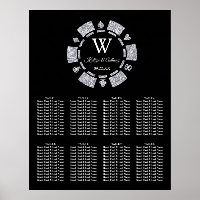 Poster Mariage de Parties scintillant de poker en argent (Devant)
