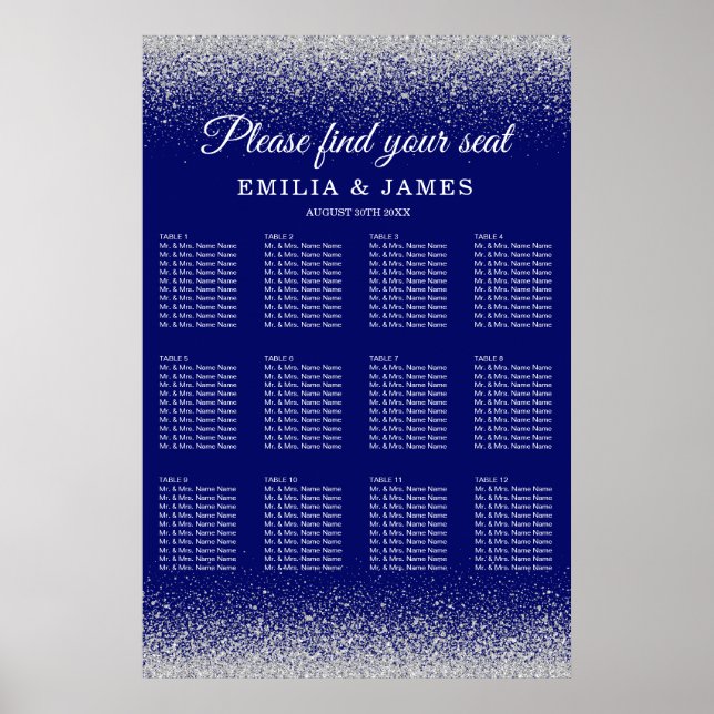 Poster Mariage de Parties scintillant moderne Royal Blue  (Devant)