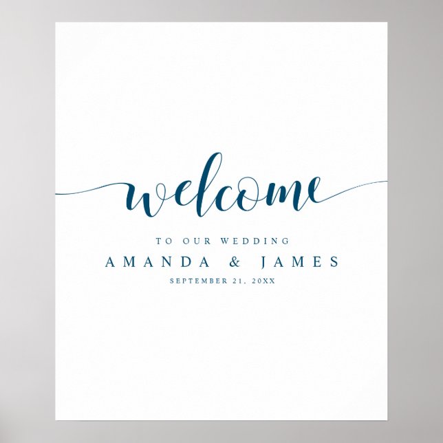 Poster Mariage de script bleu simple Bienvenue (Devant)