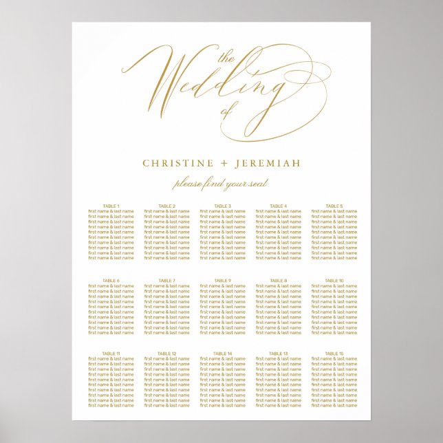 Poster Mariage de script élégant en or blanc moderne assi (Devant)
