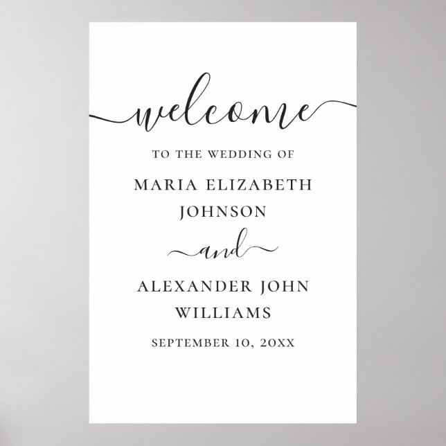 Poster Mariage de script simple en noir et blanc (Devant)