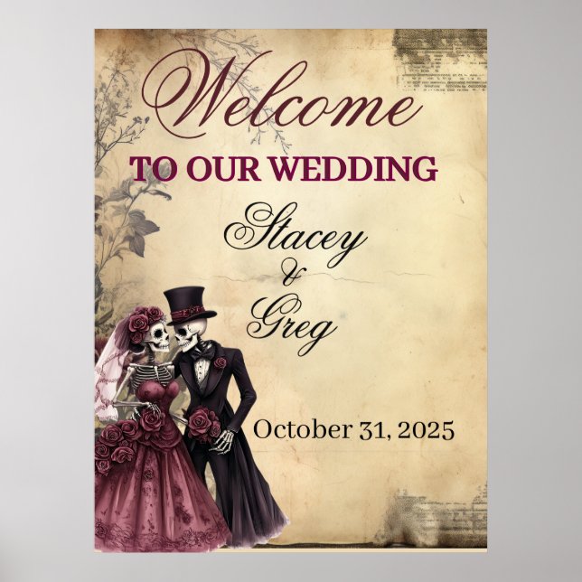 Poster Mariage de squelette gothique rustique (Devant)
