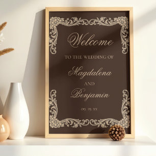Poster Mariage de style baroque vintage marron et crème d