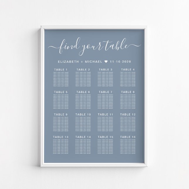 Poster Mariage de table Dusty Blue 16 (Créateur téléchargé)
