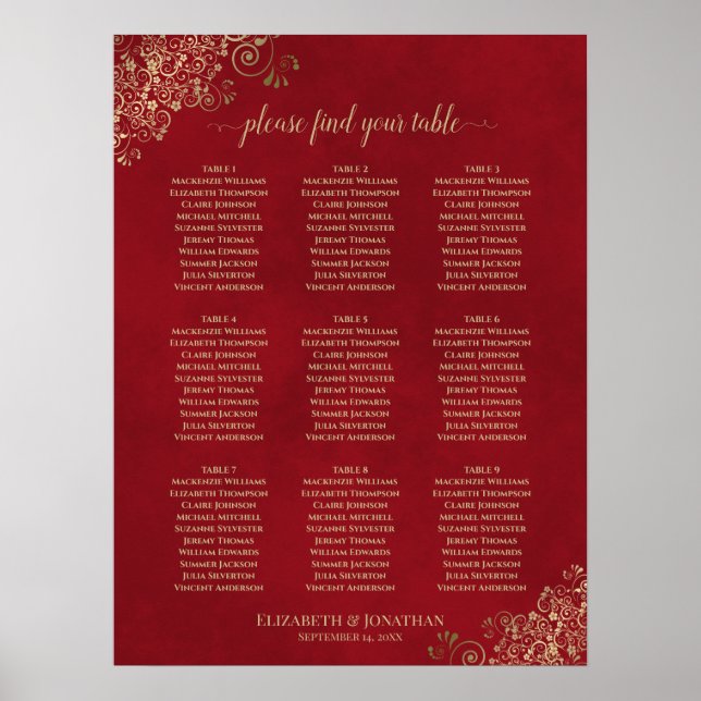 Poster Mariage de table Frilly 9 - Carte de siège Rouge & (Devant)