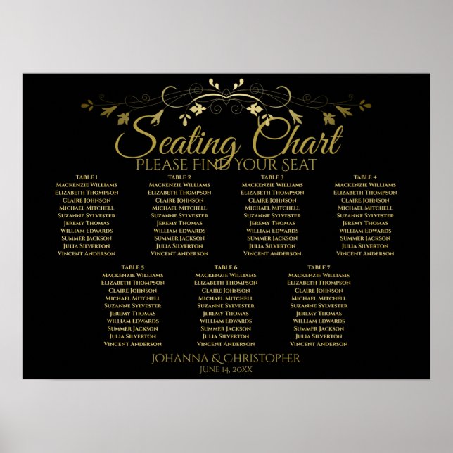 Poster Mariage de table Gold & Black Elegant 7 (Devant)