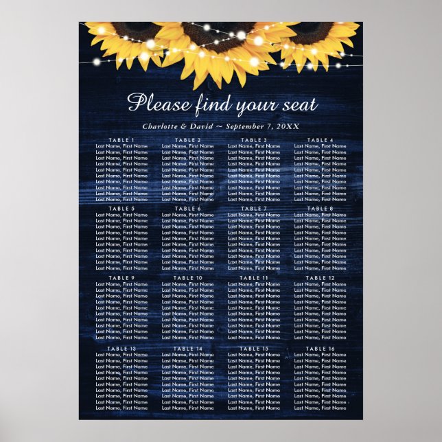 Poster Mariage de tournesol bleu de la Marine Graphique 1 (Devant)