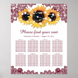 Poster Mariage de tournesol de Bourgogne rustique Graphiq