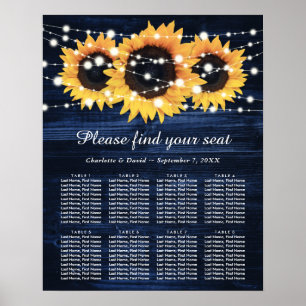 Poster Mariage de tournesol en bois bleu marine Plan de s