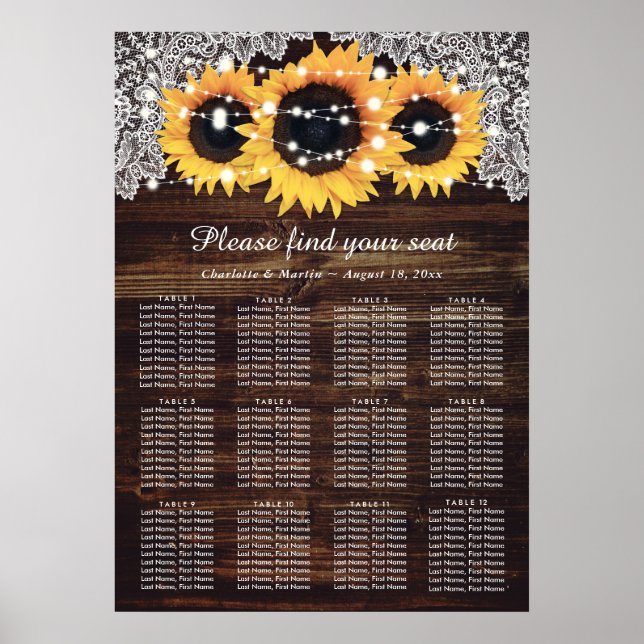 Poster Mariage de tournesol rustique en bois Graphique 12 (Devant)