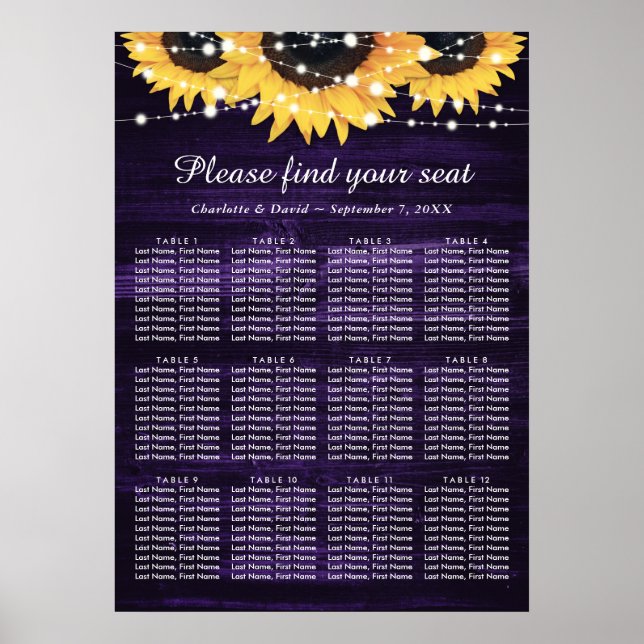 Poster Mariage de tournesol violet rustique Graphique 12 (Devant)