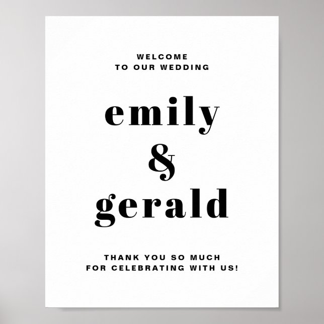 Poster Mariage de typographie rétro en gras noir Bienvenu (Devant)
