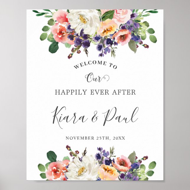 Poster Mariage de végétation fleurie de Pêche violet d'iv (Devant)