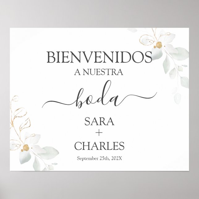 Poster Mariage de verdure espagnol Panneau de bienvenue (Devant)