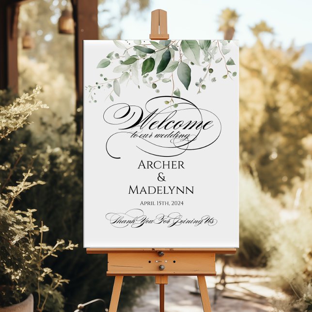 Poster Mariage de verdure signe de bienvenue calligraphie (Créateur téléchargé)