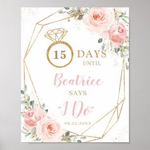 Poster Mariage Décompte Je Dis Oui Floral Rose Gold Géomé