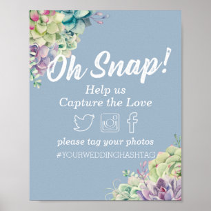 Poster Mariage Décor Snap Hashtag Aquarelle Succulents