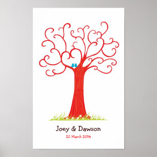 Poster Mariage d'empreintes digitales Heartastic (rouge)