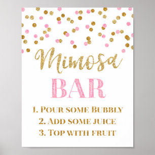Poster Mariage des signes Gold Pink Confetti Mimosa Bar
