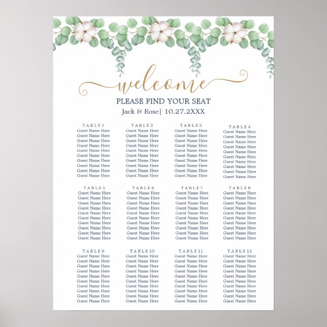 Poster Mariage d'été Eucalyptus de verdure rustique. (Devant)