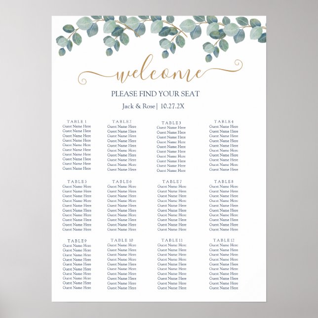 Poster Mariage d'été Eucalyptus de verdure rustique. (Devant)
