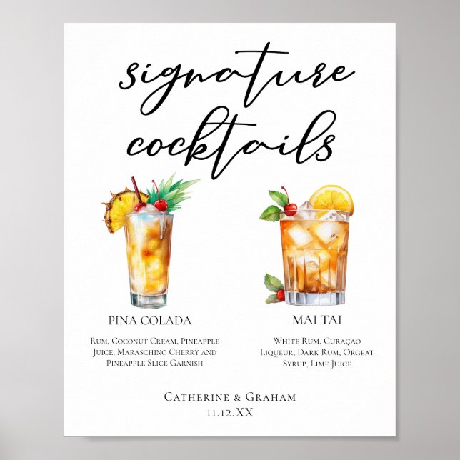 Poster Mariage d'été Signature Cocktails Menu (Devant)