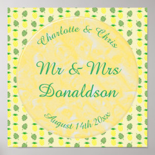 Poster Mariage d'été tropical Ananas et Palm Feuille