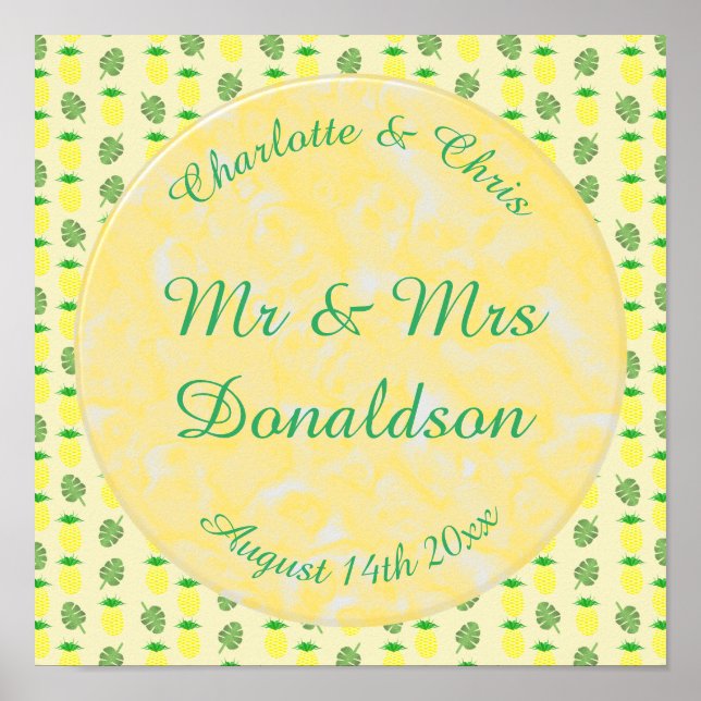 Poster Mariage d'été tropical Ananas et Palm Feuille (Devant)