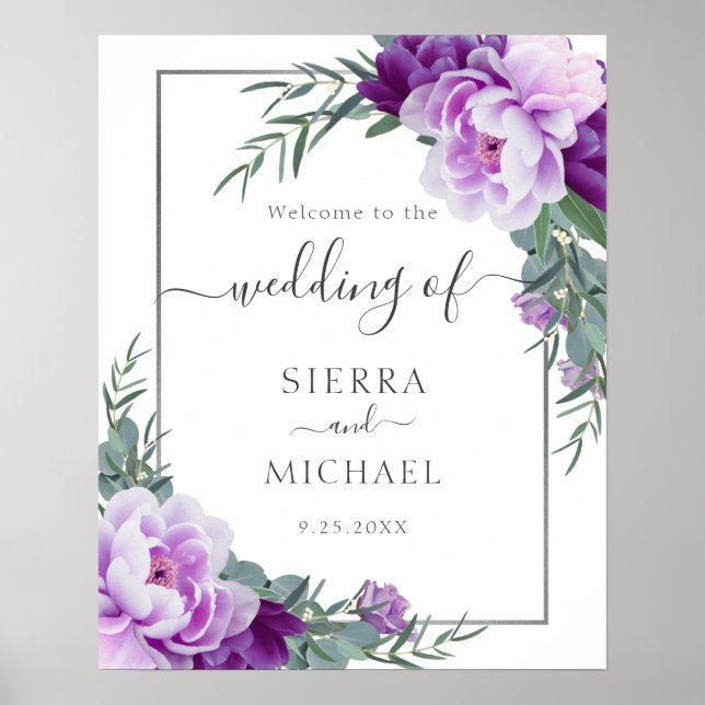 Poster Mariage d'Eucalyptus floral et argenté chic (Devant)
