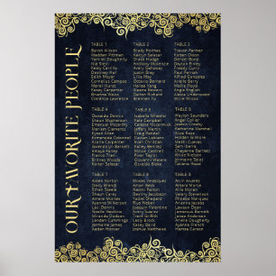 Poster Mariage D'Hiver Bleu Et Or Fleuri