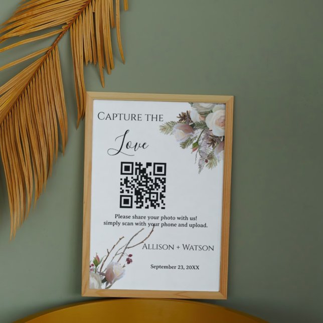 Poster Mariage d'hiver Capture d'amour Code QR photo mari (Créateur téléchargé)