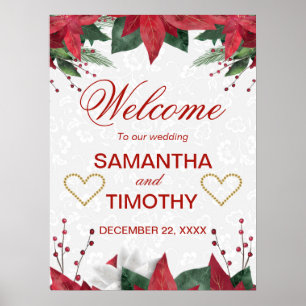 Poster Mariage d'hiver de Noël au Poinsettia aquarelle