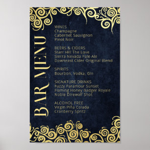 Poster Mariage D'Hiver Luxury Marine Bleu Et Or