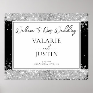 Poster Mariage d'hiver Silver et Parties scintillant noir