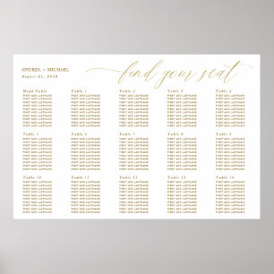 Poster Mariage d'or carte de siège élégant calligraphie
