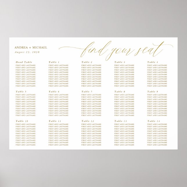 Poster Mariage d'or carte de siège élégant calligraphie (Devant)