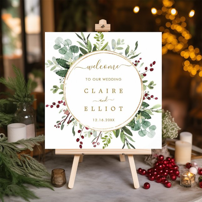 Poster Mariage d'or de Noël botanique Carré de bienvenue  (Créateur téléchargé)