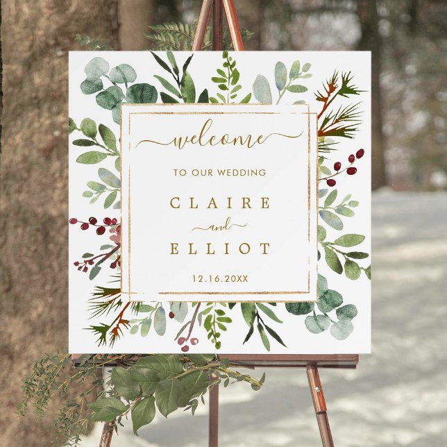 Poster Mariage d'or de Noël botanique Carré de bienvenue (Créateur téléchargé)