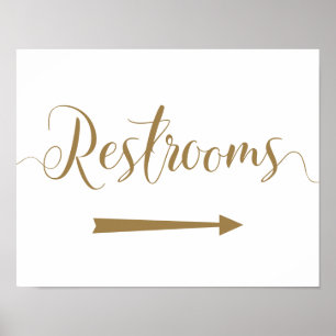 Poster Mariage d'or Réstrooms panneau Flèche droite