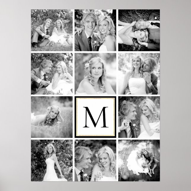 Poster Mariage douze photo collage et monogramme (Devant)