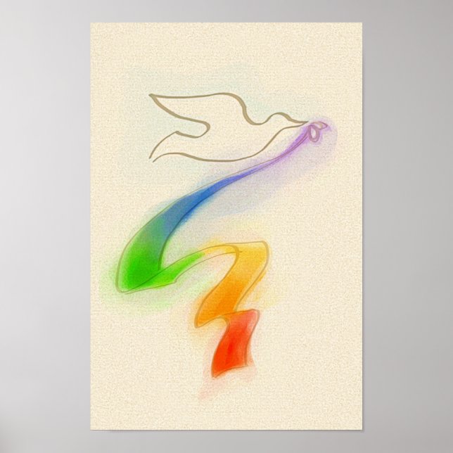Poster Mariage Dove avec ruban arc-en-ciel (Devant)