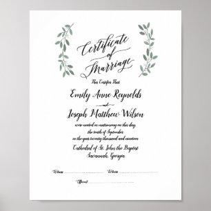 Poster Mariage du certificat de mariage moderne Keepsaké