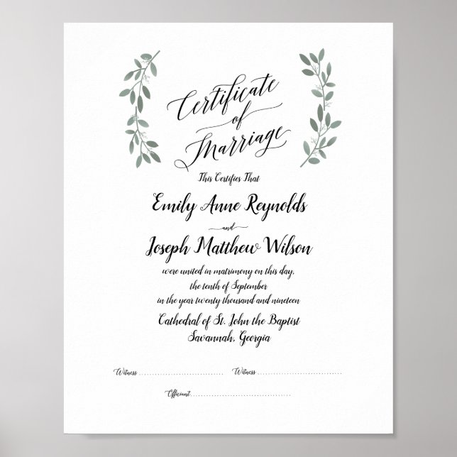 Poster Mariage du certificat de mariage moderne Keepsaké (Devant)