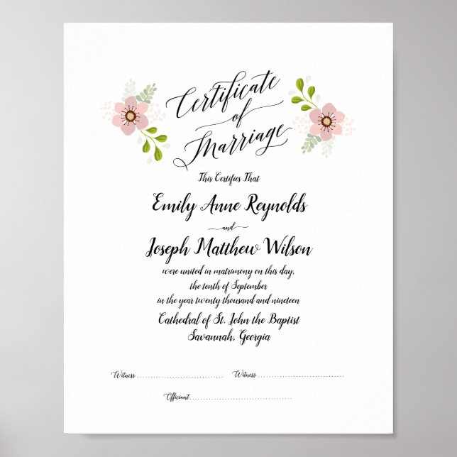 Poster Mariage du certificat de mariage moderne Keepsaké (Devant)